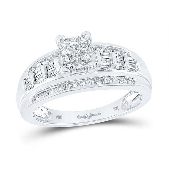 14k White Gold Princess Diamond Cluster Bridal Wedding Engagement Ring 1/2 Cttw