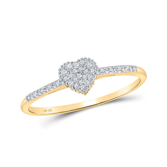 14k Yellow Gold Womens Round Diamond Slender Heart Ring 1/20 Cttw