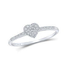  14k White Gold Womens Round Diamond Slender Heart Ring 1/20 Cttw