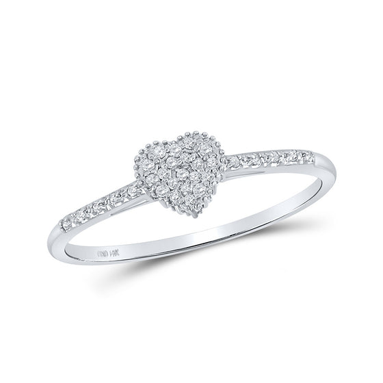 14k White Gold Womens Round Diamond Slender Heart Ring 1/20 Cttw