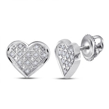  Sterling Silver Womens Round Diamond Heart Earrings 1/20 Cttw