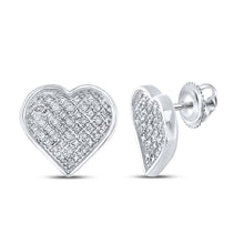  Sterling Silver Womens Round Diamond Heart Earrings 1/10 Cttw