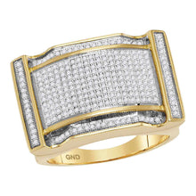  10k Yellow Gold Mens Round Diamond Arched Rectangle Cluster Ring 3/4 Cttw