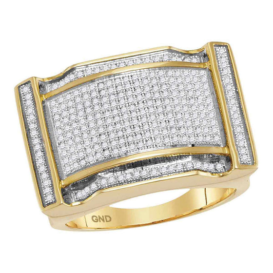10k Yellow Gold Mens Round Diamond Arched Rectangle Cluster Ring 3/4 Cttw
