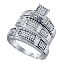  Sterling Silver His Hers Round Diamond Cluster Matching Wedding Set 1/3 Cttw