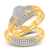 10k Yellow Gold His Hers Round Diamond Cluster Matching Wedding Set 1/3 Cttw