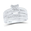 14k White Gold His Hers Princess Diamond Cluster Matching Wedding Set 1 Cttw