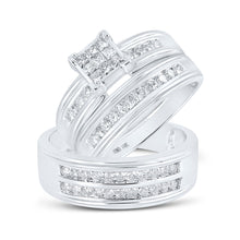  14k White Gold His Hers Princess Diamond Cluster Matching Wedding Set 1 Cttw
