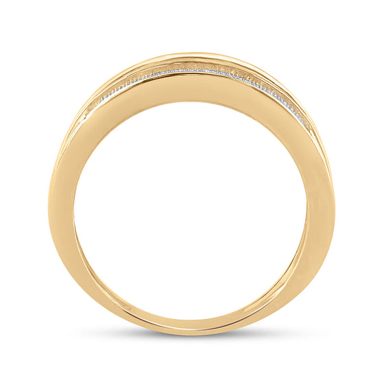Yellow-tone Sterling Silver Mens Round Diamond Wedding Band Ring 1/4 Cttw