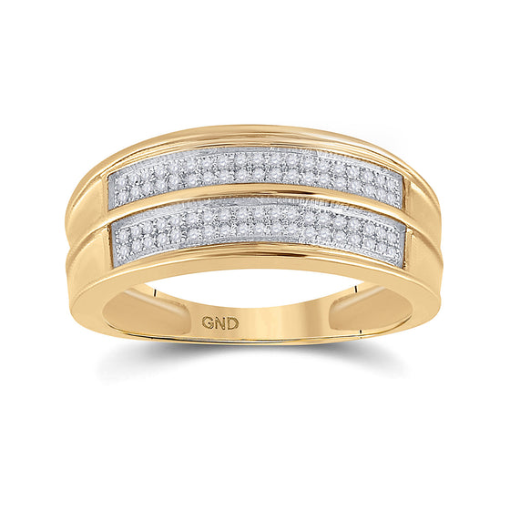Yellow-tone Sterling Silver Mens Round Diamond Wedding Band Ring 1/4 Cttw