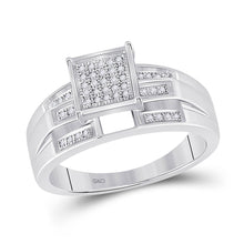 Sterling Silver Round Diamond Square Bridal Wedding Engagement Ring 1/8 Cttw