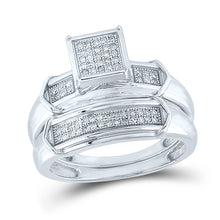  Sterling Silver Round Diamond Square Bridal Wedding Ring Band Set 1/5 Cttw