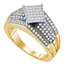  Yellow-tone Sterling Silver Womens Round Diamond Elevated Square Cluster Ring 1/3 Cttw