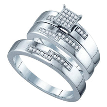  Sterling Silver His Hers Round Diamond Square Matching Wedding Set 1/6 Cttw
