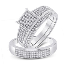  Sterling Silver His Hers Round Diamond Square Matching Wedding Set 3/8 Cttw