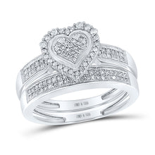  Sterling Silver Round Diamond Heart Bridal Wedding Ring Band Set 3/8 Cttw