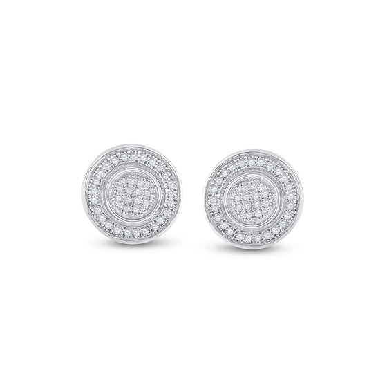 Sterling Silver Round Diamond Circle Disk Stud Earrings 1/5 Cttw