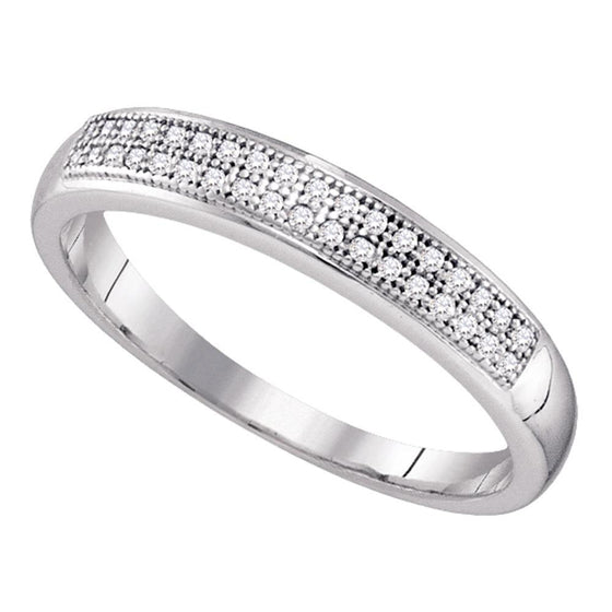 10k White Gold Womens Round Diamond Pave Band Ring 1/10 Cttw