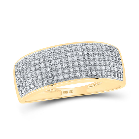 10k Yellow Gold Mens Round Diamond Pave Band Ring 1/2 Cttw