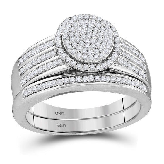 10k White Gold Round Diamond Bridal Wedding Ring Band Set 3/8 Cttw
