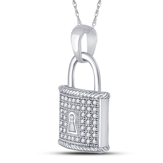 10k White Gold Womens Round Diamond Key Lock Dangle Pendant 1/8 Cttw