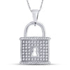 10k White Gold Womens Round Diamond Key Lock Dangle Pendant 1/8 Cttw