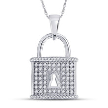  10k White Gold Womens Round Diamond Key Lock Dangle Pendant 1/8 Cttw