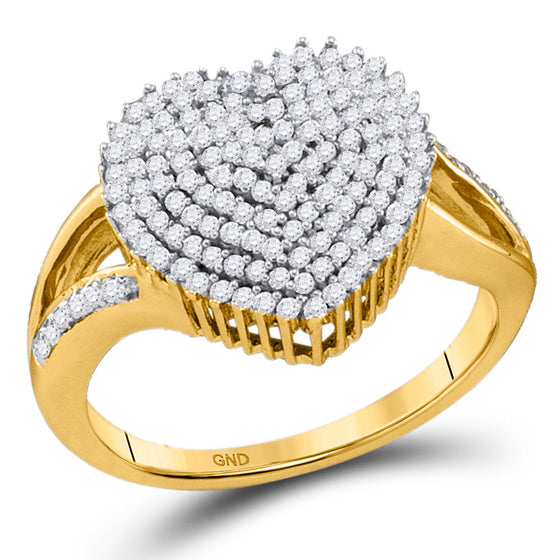10k Yellow Gold Womens Round Diamond Heart Cluster Ring 1/2 Cttw