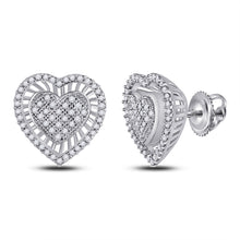  10k White Gold Womens Round Diamond Heart Cluster Earrings 1/3 Cttw