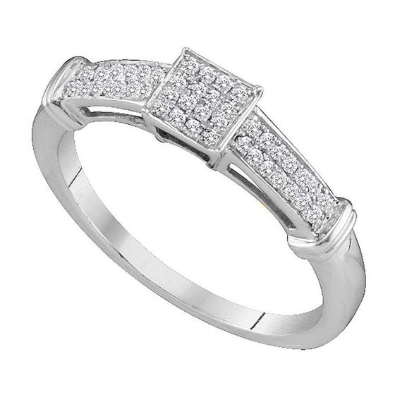 10k White Gold Womens Round Diamond Square Cluster Ring 1/6 Cttw