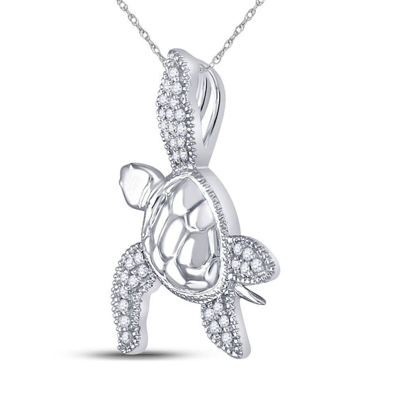 10k White Gold Womens Round Diamond Turtle Tortoise Pendant 1/10 Cttw