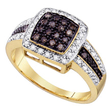  14k Yellow Gold Womens Round Brown Diamond Cluster Ring 1/2 Cttw