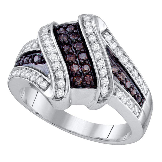 10k White Gold Womens Round Brown Diamond Crossover Ring 1/2 Cttw