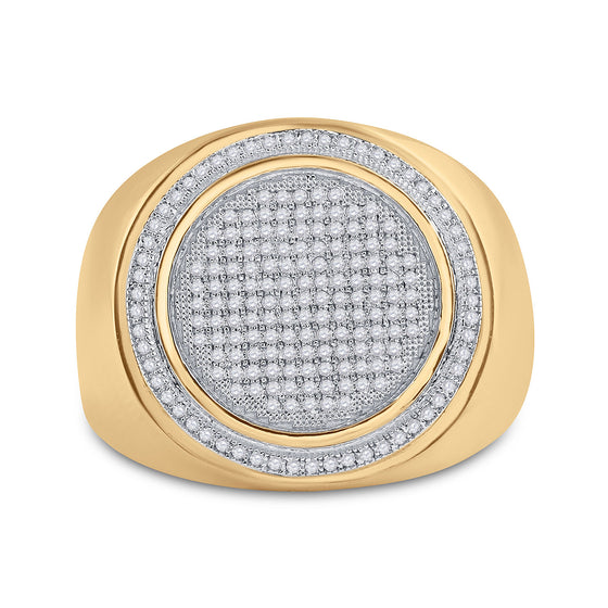 10k Yellow Gold Mens Round Diamond Circle Frame Cluster Ring 1/2 Cttw
