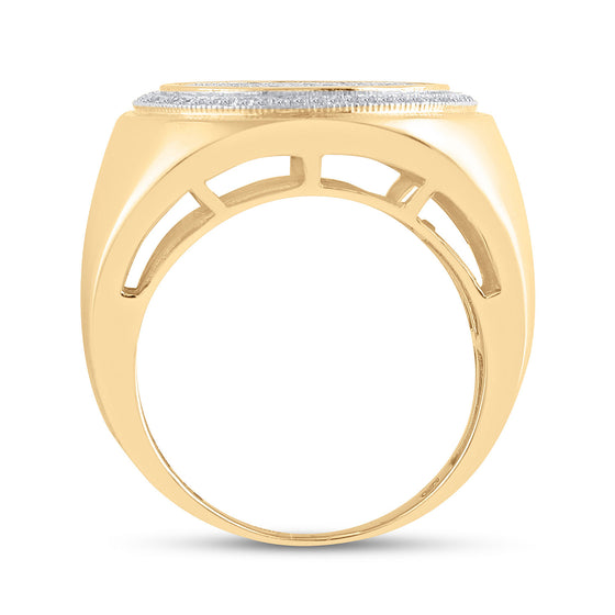 10k Yellow Gold Mens Round Diamond Circle Frame Cluster Ring 1/2 Cttw