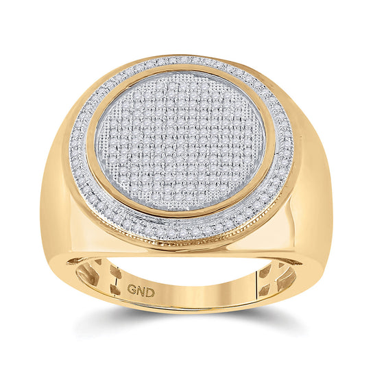10k Yellow Gold Mens Round Diamond Circle Frame Cluster Ring 1/2 Cttw
