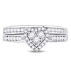 14k White Gold Diamond Heart Bridal Wedding Ring Band Set 1/2 Cttw