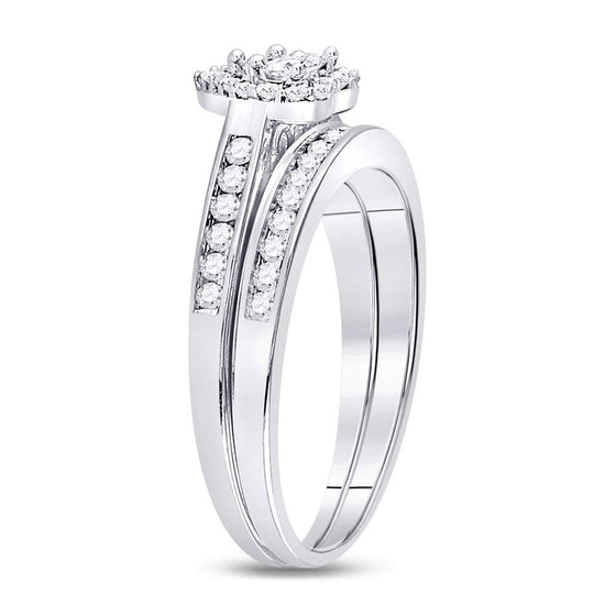 14k White Gold Diamond Heart Bridal Wedding Ring Band Set 1/2 Cttw