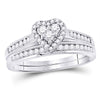 14k White Gold Diamond Heart Bridal Wedding Ring Band Set 1/2 Cttw