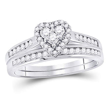  14k White Gold Diamond Heart Bridal Wedding Ring Band Set 1/2 Cttw