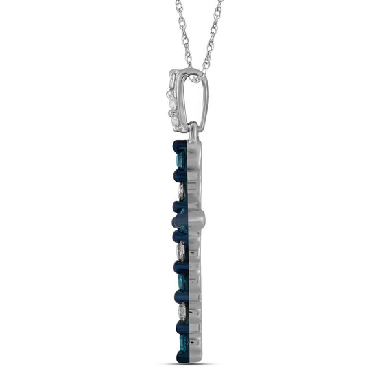 10k White Gold Womens Round Blue Color Enhanced Diamond Cross Pendant 1/4 Cttw