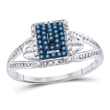  10k White Gold Womens Round Blue Color Enhanced Diamond Cluster Ring 1/6 Cttw