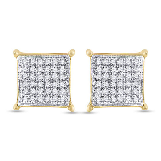Yellow-tone Sterling Silver Womens Round Diamond Square Earrings 1/4 Cttw
