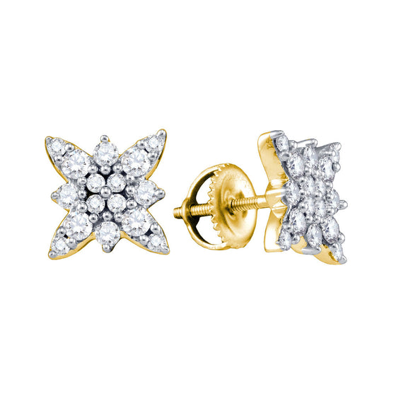 14k Yellow Gold Womens Round Diamond Starburst Cluster Earrings 5/8 Cttw