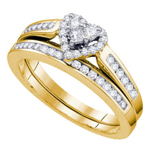  14k Yellow Gold Diamond Heart Bridal Wedding Ring Band Set 1/2 Cttw