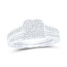  10k White Gold Diamond Heart Bridal Wedding Ring Band Set 1/2 Cttw