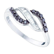  10k White Gold Womens Round Black Color Enhanced Diamond Band Ring 1/3 Cttw
