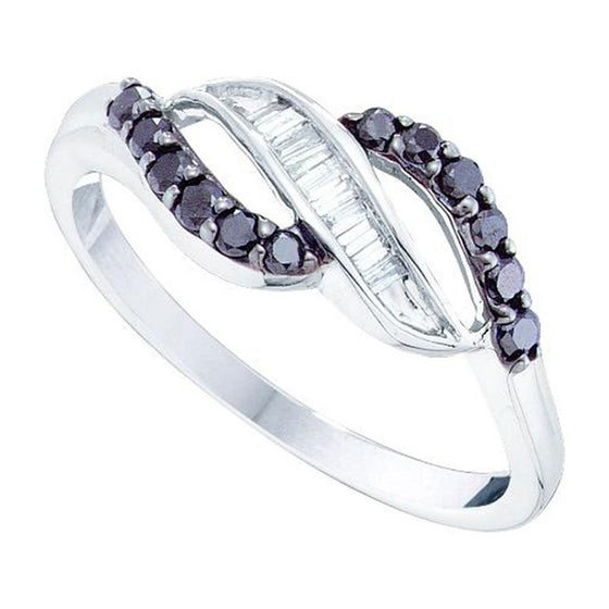 10k White Gold Womens Round Black Color Enhanced Diamond Band Ring 1/3 Cttw