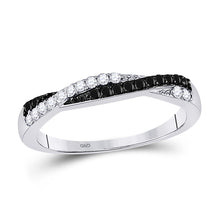  10k White Gold Womens Round Black Color Enhanced Diamond Crossover Band Ring 1/4 Cttw