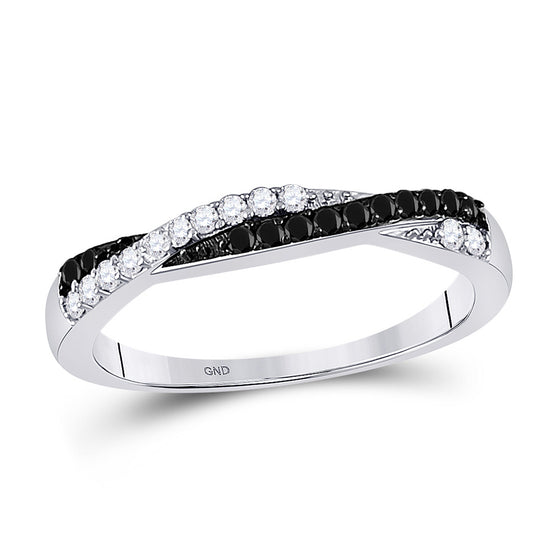 10k White Gold Womens Round Black Color Enhanced Diamond Crossover Band Ring 1/4 Cttw